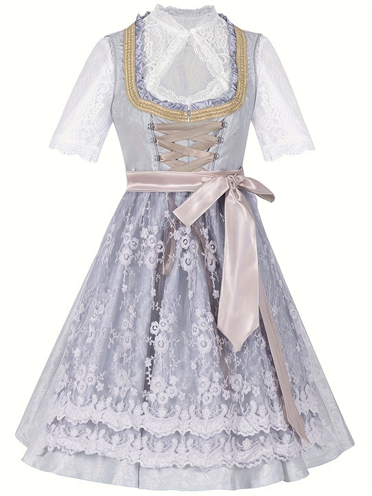 AlpenFreude | Damen-Oktoberfestkostüm – Zweiteiliger Hosenträger-Rock im bayerischen Stil Weltraumgrau Decorique.de