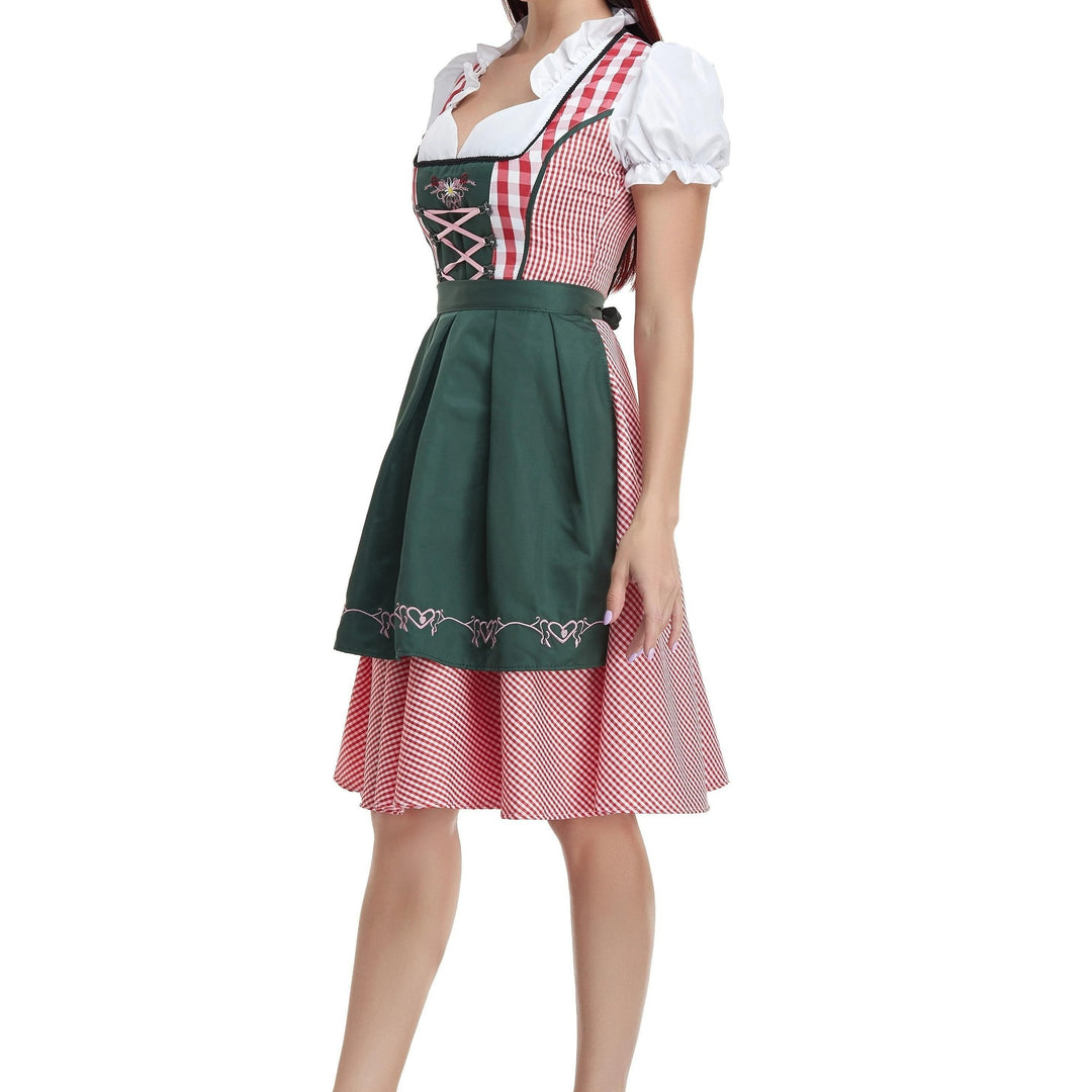 AlpenHerz | Damen-Dirndlkleid – Kariertes Festkleid mit Schnürung und Schwingrock Olivgrün Decorique.de
