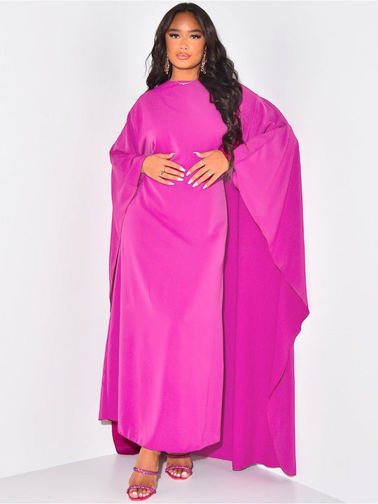 Amelie | Damen Satin Langarmkleid | Maxi Rosa Decorique.de