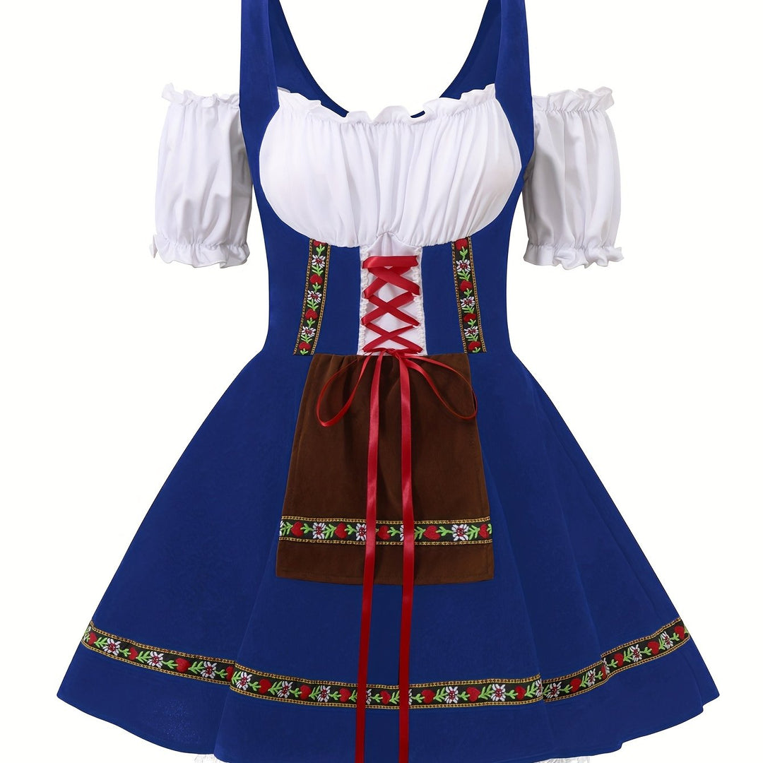 Amethystglanz | Damen-Dirndlkleid – Lila Festkleid mit Spitze und Rüschenärmeln Blau Decorique.de