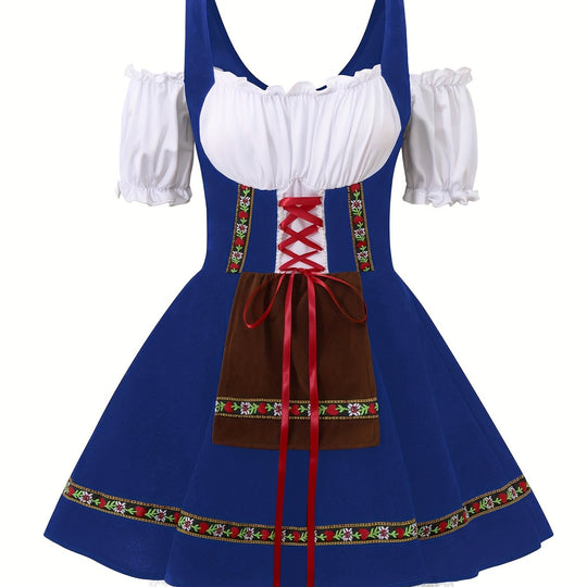 Amethystglanz | Damen-Dirndlkleid – Lila Festkleid mit Spitze und Rüschenärmeln Blau Decorique.de