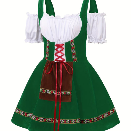 Amethystglanz | Damen-Dirndlkleid – Lila Festkleid mit Spitze und Rüschenärmeln Grün Decorique.de