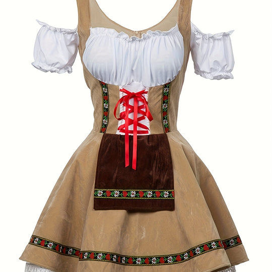 Amethystglanz | Damen-Dirndlkleid – Lila Festkleid mit Spitze und Rüschenärmeln Khaki Decorique.de