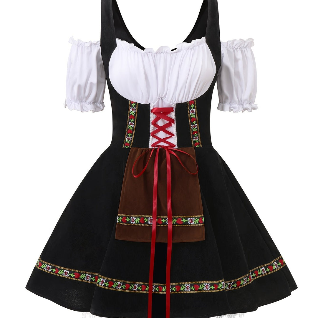 Amethystglanz | Damen-Dirndlkleid – Lila Festkleid mit Spitze und Rüschenärmeln Schwarz Decorique.de