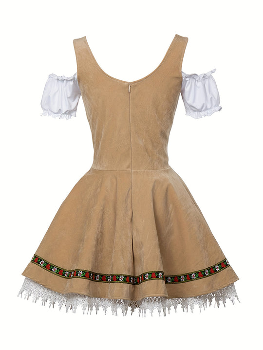 Amethystglanz | Damen-Dirndlkleid – Lila Festkleid mit Spitze und Rüschenärmeln Decorique.de