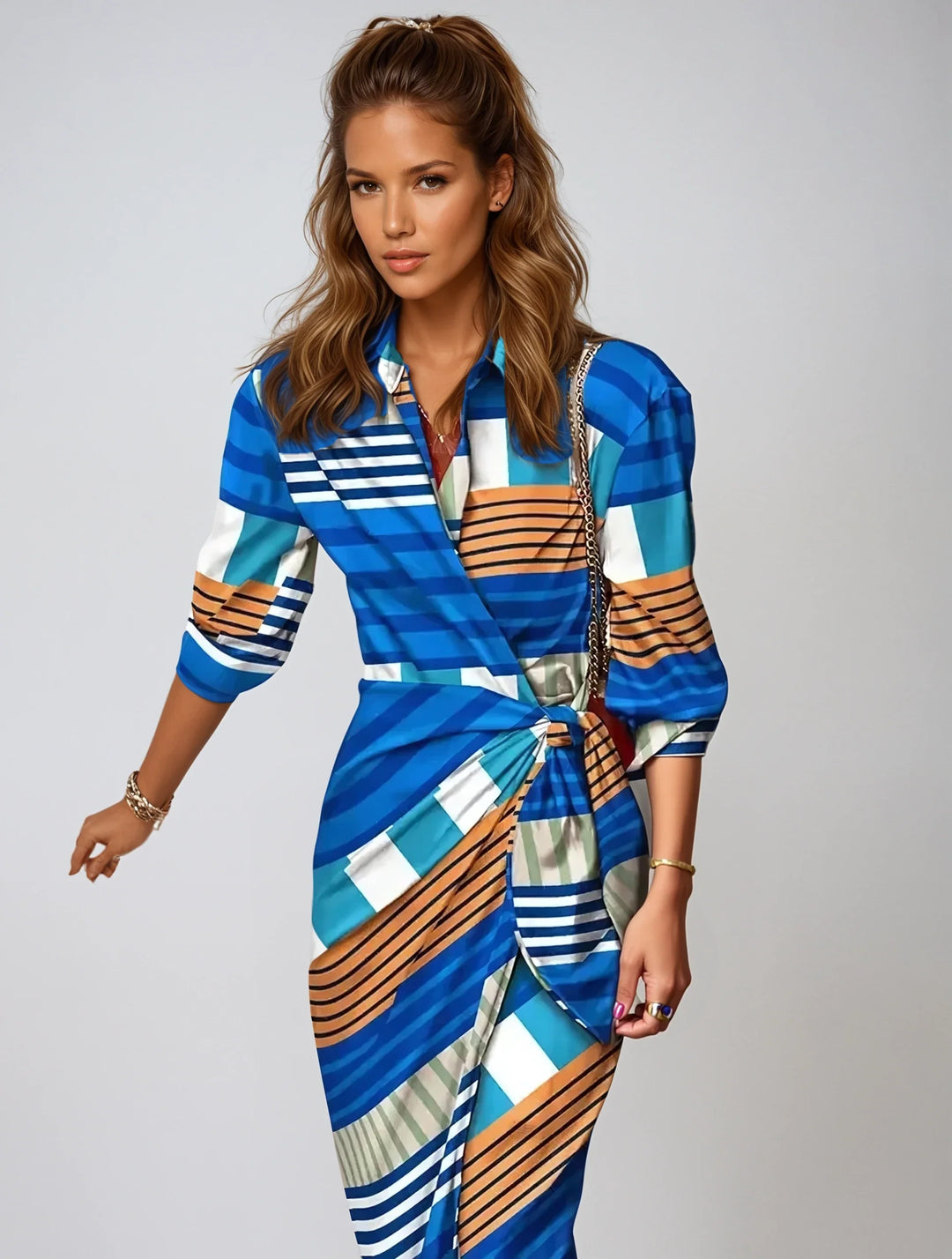 Arah | Damenkleid – Farbintensiv & Sommerleicht Blau und Braun gestreift Decorique.de