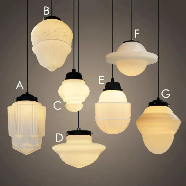 GlowCera | Vintage Weiß Milchglas Geometrische Jar Pendelleuchte