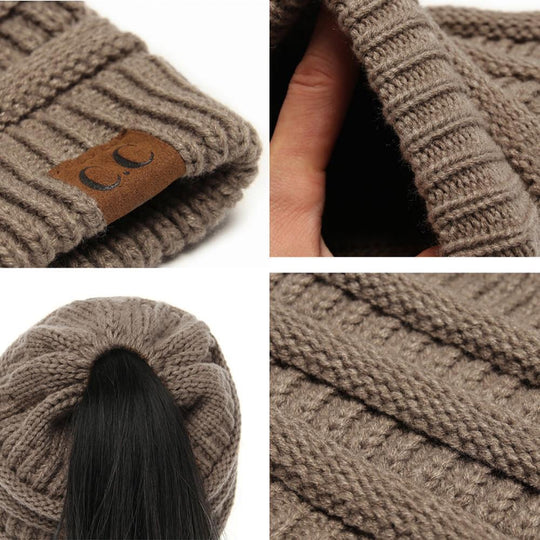 AuraKnit | Pferdeschwanz-Mütze – Weicher Strick-Beanie Decorique.de
