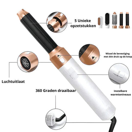 AuraStyle | Styling-Tool – 5-in-1 Warmluft-Haarstyler Gold Decorique.de