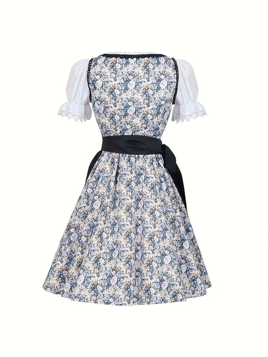 Rosenkorsett | Damen-Dirndlkleid – Florale Festtracht mit Puffärmeln und Spitzendetails