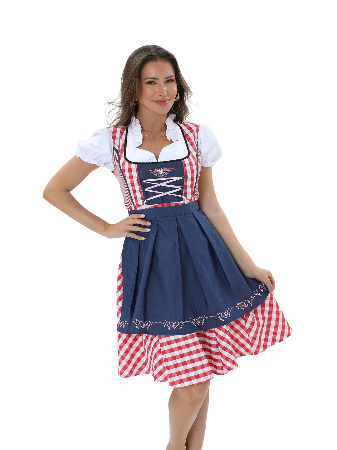 Bergtraum | Damen-Dirndlkleid – Kariertes Festkleid mit V-Ausschnitt