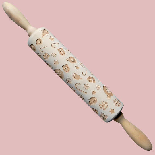 BakeRoll | Handgefertigte Teigrolle mit Weihnachtsgravuren B Decorique.de