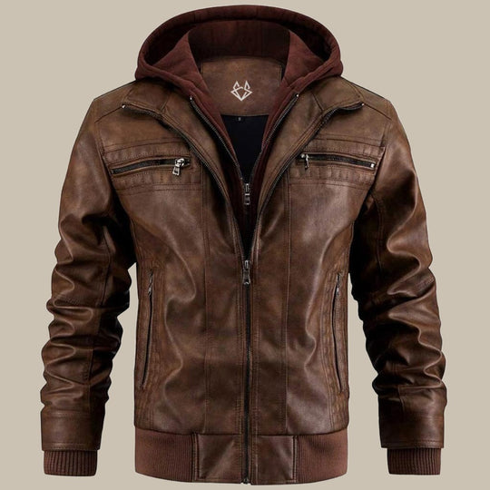Ben | Herren Lederjacke mit Kapuze im Zeitlosen Biker-Design Decorique.de