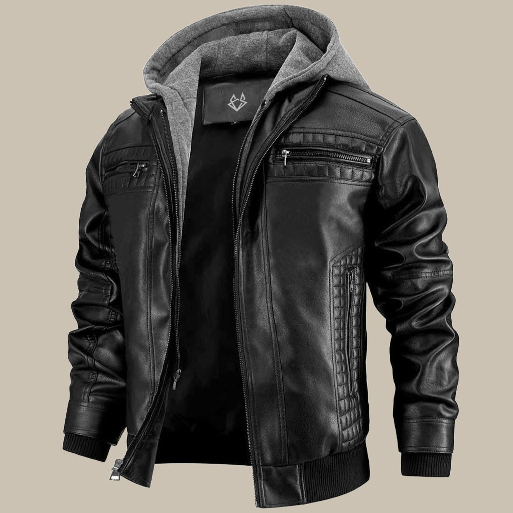 Ben | Herren Lederjacke mit Kapuze im Zeitlosen Biker-Design Decorique.de