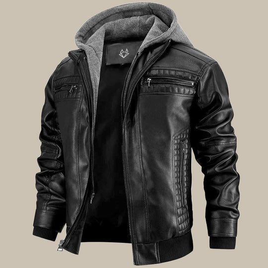 Ben | Herren Lederjacke mit Kapuze im Zeitlosen Biker-Design Decorique.de