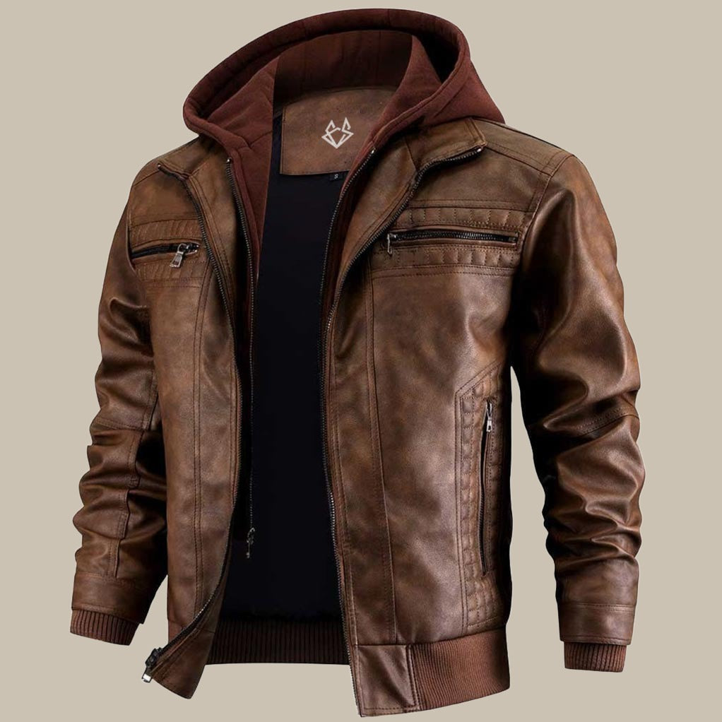 Ben | Herren Lederjacke mit Kapuze im Zeitlosen Biker-Design Decorique.de