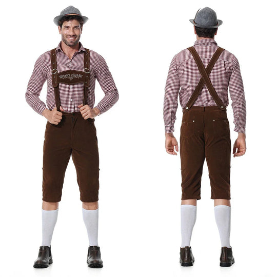 Bergkönig | Herren-Oktoberfestset mit Lederhose, Hemd & Hut Kaffeebraun Decorique.de