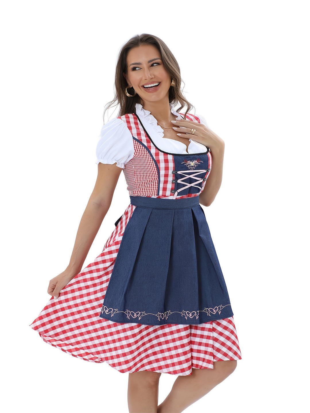 Bergtraum | Damen-Dirndlkleid – Kariertes Festkleid mit V-Ausschnitt Decorique.de