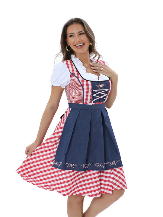Bergtraum | Damen-Dirndlkleid – Kariertes Festkleid mit V-Ausschnitt Decorique.de