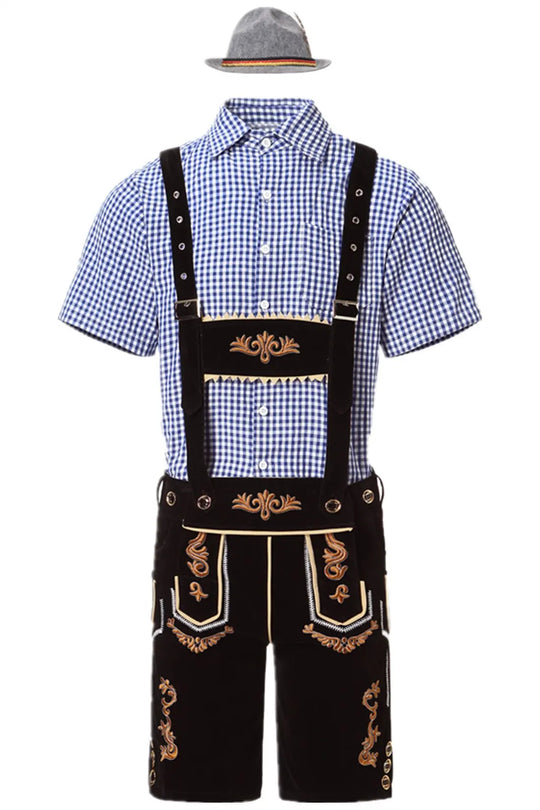 Bergwalder | Herren-Oktoberfestset mit Lederhose & Kariertem Hemd Schwarz Gold Decorique.de