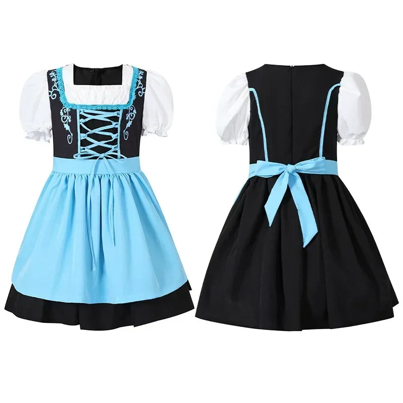 Bergwiesn | Mädchen-Dirndlkleid mit Schürze für Oktoberfest & Feste Blau Decorique.de