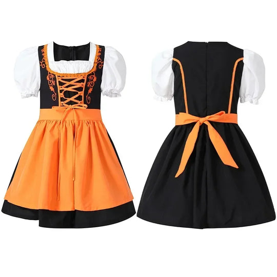 Bergwiesn | Mädchen-Dirndlkleid mit Schürze für Oktoberfest & Feste Orange Decorique.de