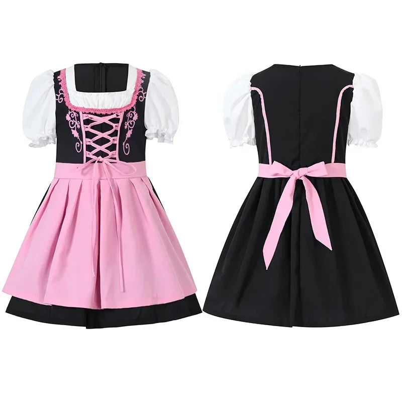 Bergwiesn | Mädchen-Dirndlkleid mit Schürze für Oktoberfest & Feste Rosa Decorique.de
