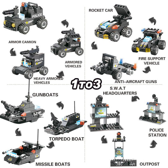 BlockForce | 8-in-1 Polizei LKW – SWAT Bauklötze für Kinder Decorique.de