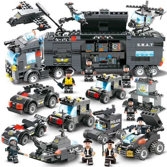 BlockForce | 8-in-1 Polizei LKW – SWAT Bauklötze für Kinder Stadt SWAT Serie Decorique.de