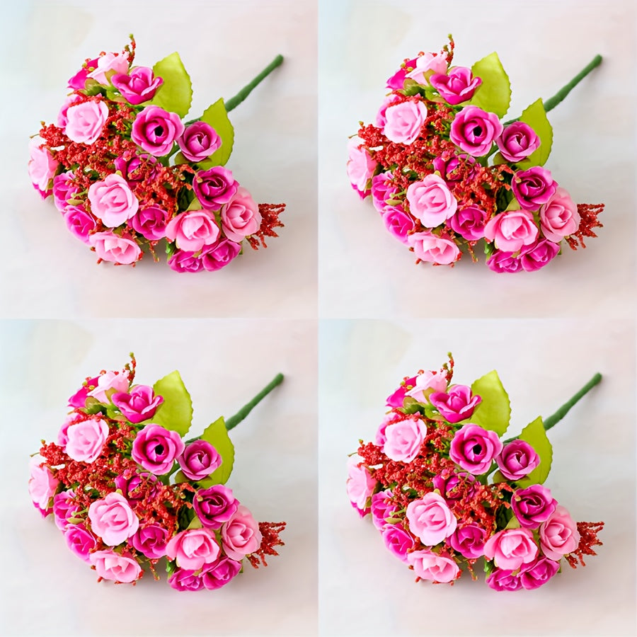 BloomArt | Kunstrosen-Bündel 21 Köpfe – Für Vase, Kranz & DIY 4Stk Pflaumenrot Decorique.de