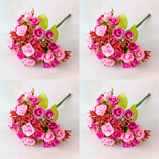 BloomArt | Kunstrosen-Bündel 21 Köpfe – Für Vase, Kranz & DIY 4Stk Pflaumenrot Decorique.de