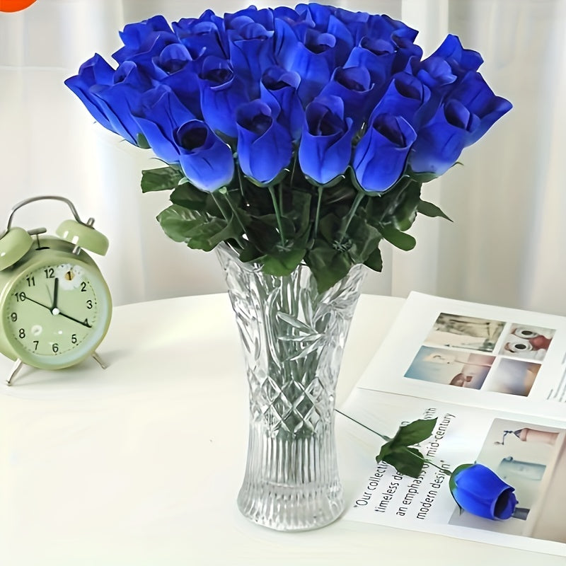 BloomJoy | 10er Set Kunstrosen – Pflegefrei & glasähnliche Vase Blau Decorique.de