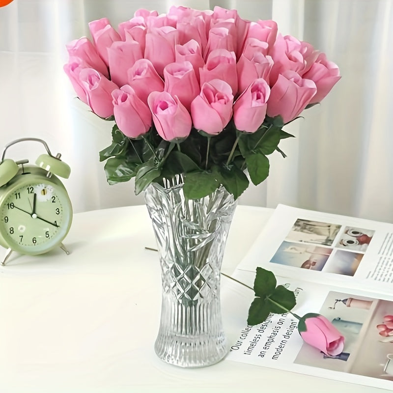 BloomJoy | 10er Set Kunstrosen – Pflegefrei & glasähnliche Vase Pink Decorique.de