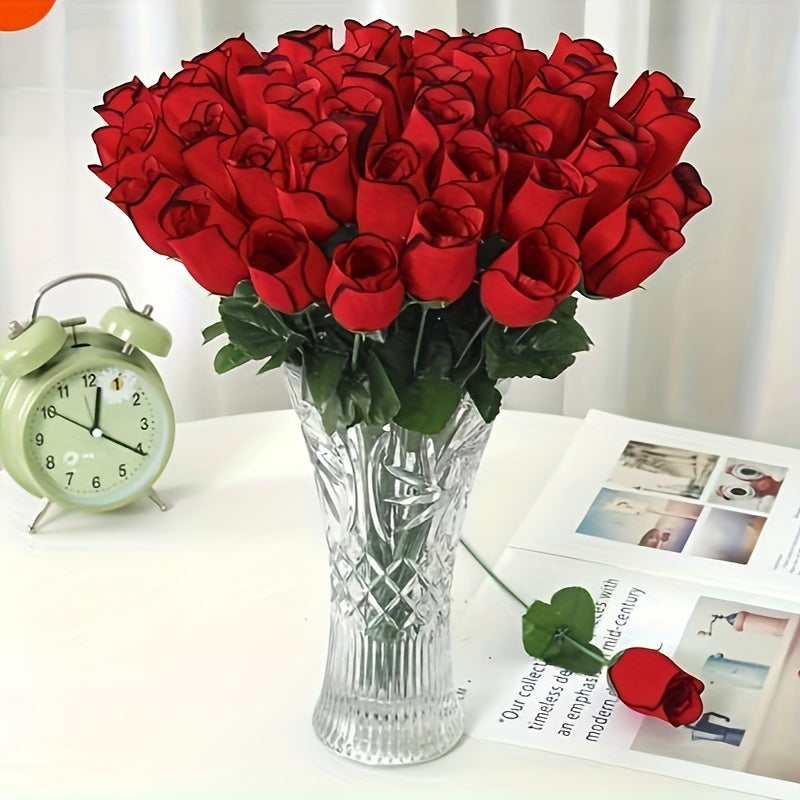 BloomJoy | 10er Set Kunstrosen – Pflegefrei & glasähnliche Vase Rot Decorique.de