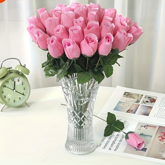 BloomJoy | 10er Set Kunstrosen – Pflegefrei & glasähnliche Vase Decorique.de