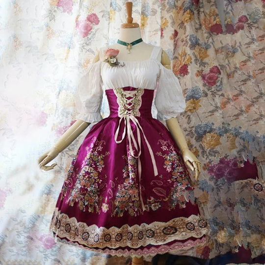 BlütenKrone | Damen-Dirndl – Blumen Oktoberfest Dirndl Kleid Rosa Decorique.de