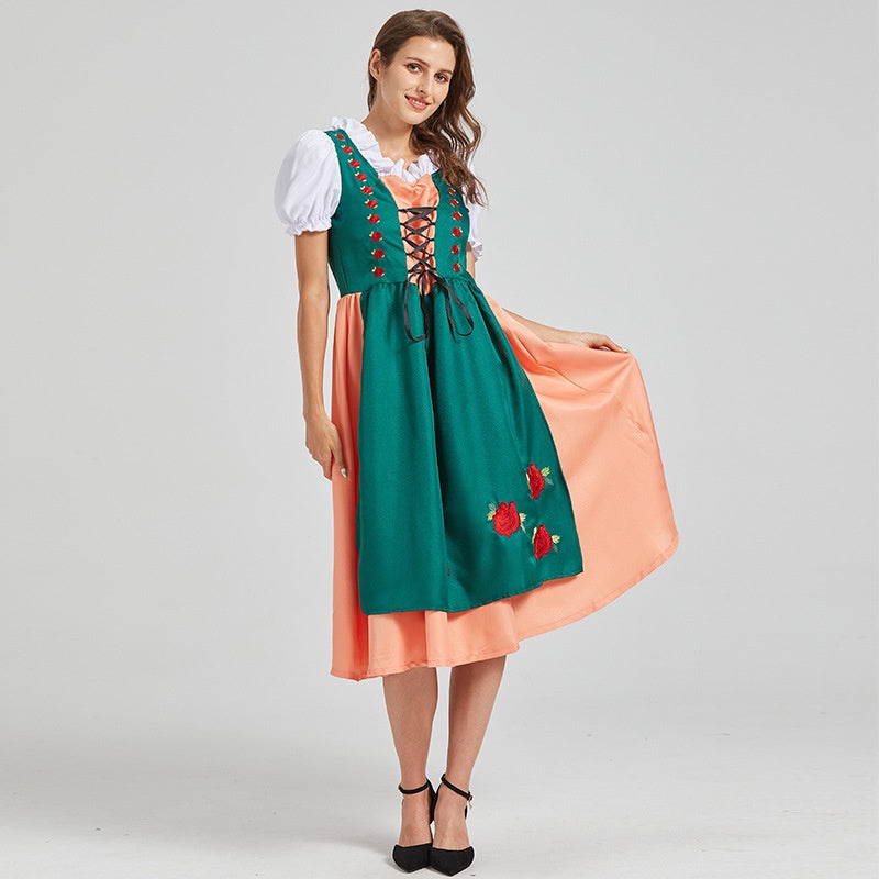 Blütenwald | Damen-Midi-Dirndl – Natur & Tradition Grün Pfirsich Decorique.de