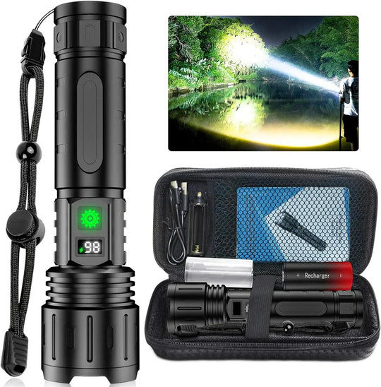 TorchMax | Super Helles LED-Taktik-Taschenlampe Wiederaufladbar 100000 Lumen