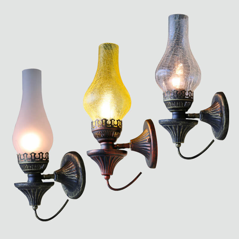 BronzeFlame | Antike Retro-Wandleuchte im Kerosin-Stil 230V Mattes Glas-Schirm Decorique.de