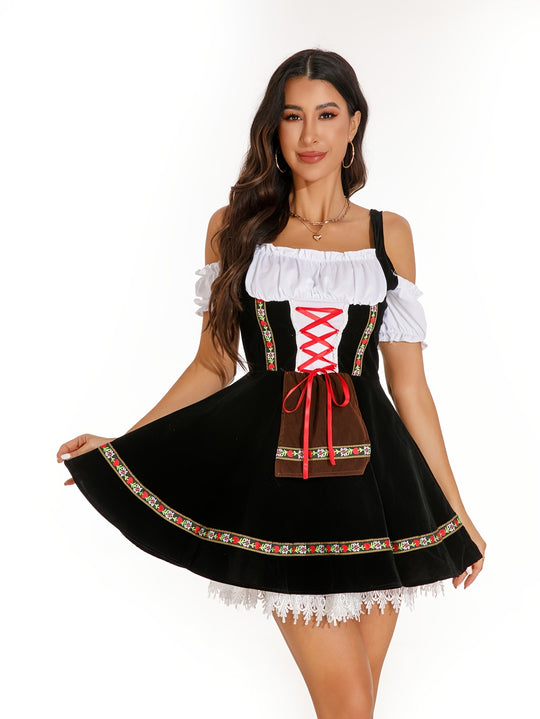 Alpenrose | Damen-Dirndlkleid – Schwarze Festtracht mit Puffärmeln und Korsettschnürung