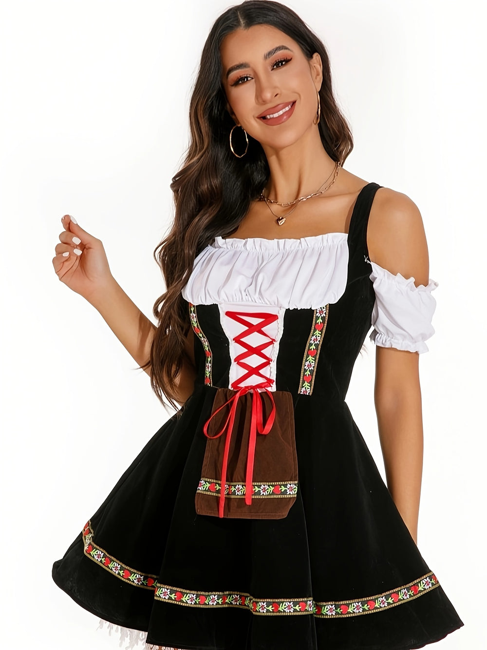 Alpenrose | Damen-Dirndlkleid – Schwarze Festtracht mit Puffärmeln und Korsettschnürung