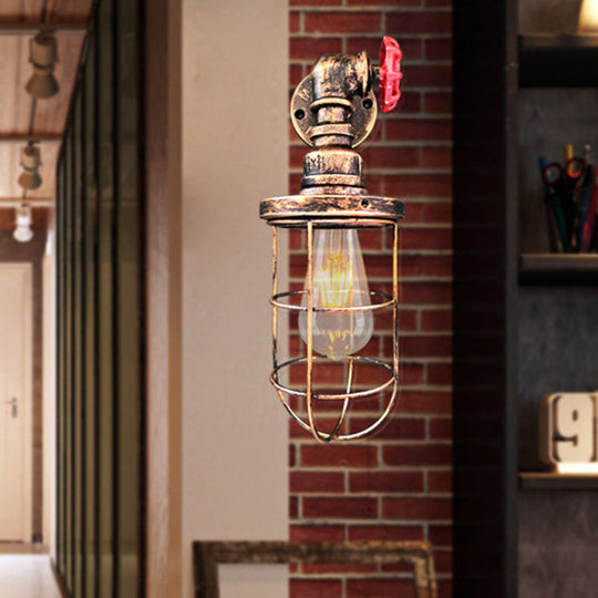 CagedAura | Wandleuchte – Industrielle Lampe mit Drahtkäfig-Schirm Rost Decorique.de