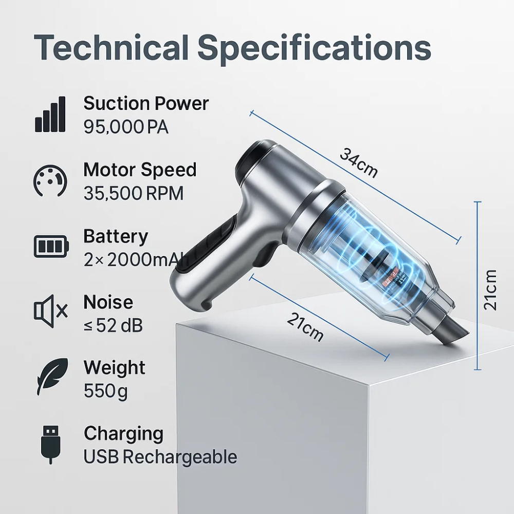 CarVac | Auto-Staubsauger – Kabellos mit 95.000PA Saugkraft Decorique.de
