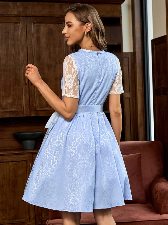 Rosenschmuck | Damen-Dirndlkleid – Ärmellos mit Spitzenbesatz und Taillenschleife