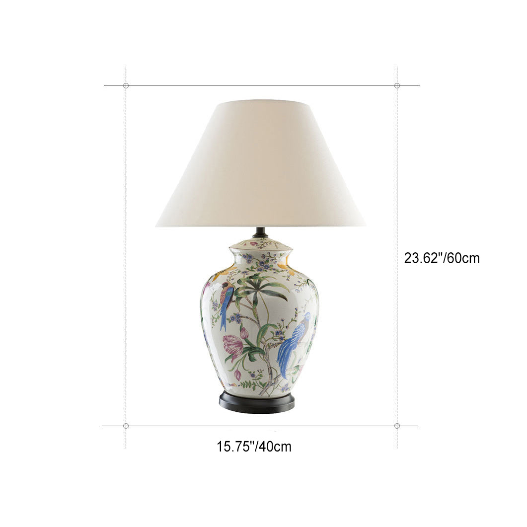 CeramiNest | Retro Tischlampe mit Vogel & Blume Decorique.de