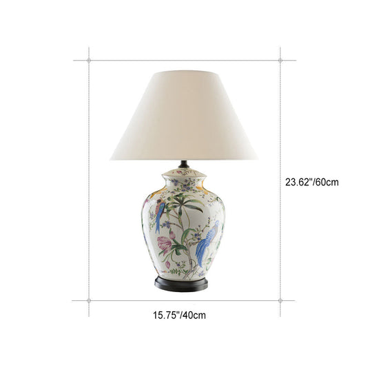 CeramiNest | Retro Tischlampe mit Vogel & Blume Decorique.de