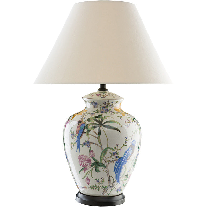 CeramiNest | Retro Tischlampe mit Vogel & Blume Taste 230V Decorique.de