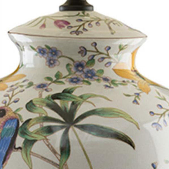 CeramiNest | Retro Tischlampe mit Vogel & Blume Decorique.de
