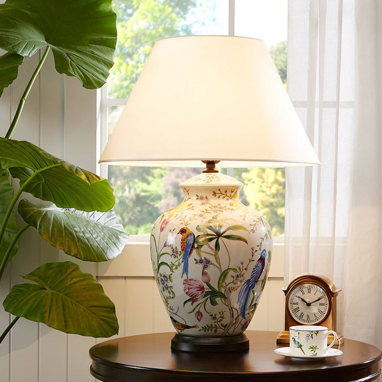CeramiNest | Retro Tischlampe mit Vogel & Blume Decorique.de
