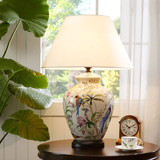 CeramiNest | Retro Tischlampe mit Vogel & Blume Decorique.de